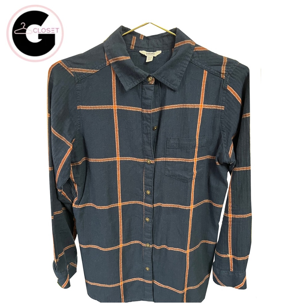 Sonoma Goods For Life Cotton Flannel Plaid Button Up Shirt Women's Size XS